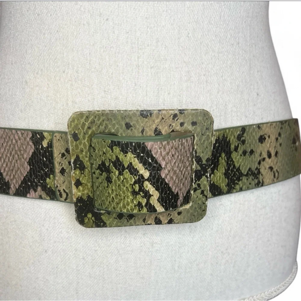 Snake skin print Belt with Square Buckle green cosplay Y2K witchy whimsy goth